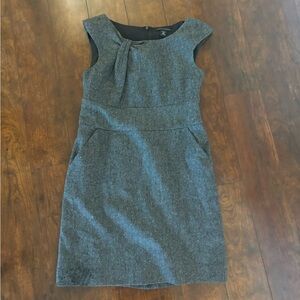 Banana Republic Gray Tweed Sheath Dress Bow Accent Sleeveless Zip 6P